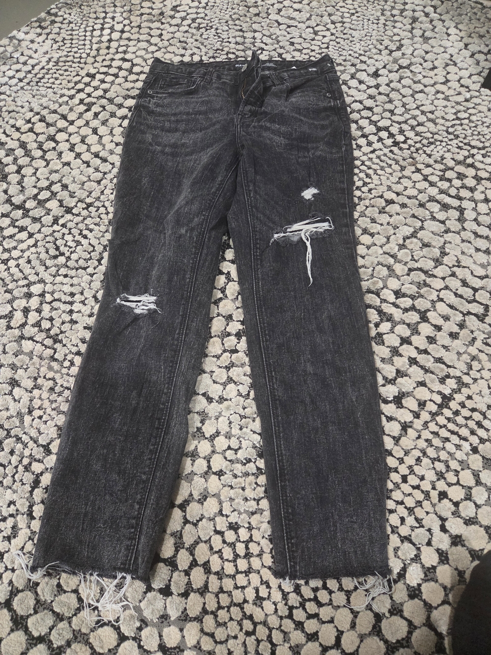 Old Navy Black Distressed Straight Leg Jeans